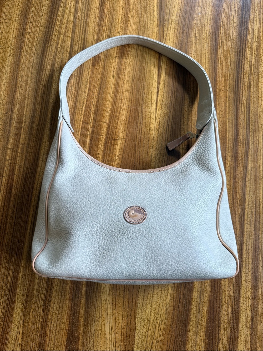 Dooney & Bourke Cream Pebble Leather Hobo with Tan Trim